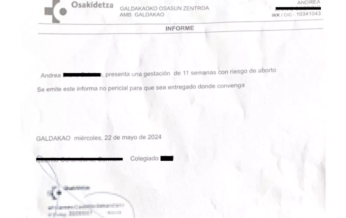  El documento que justifica el embarazo de riesgo de Andrea / CEDIDA