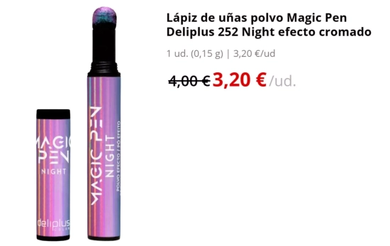 Lápiz de uñas polvo Magic Pen Deliplus 252 Night efecto cromado/ MERCADONES.ES