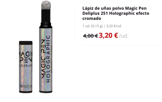 Lápiz de uñas polvo Magic Pen Deliplus 251 Holographic efecto cromado/ MERCADONA.ES