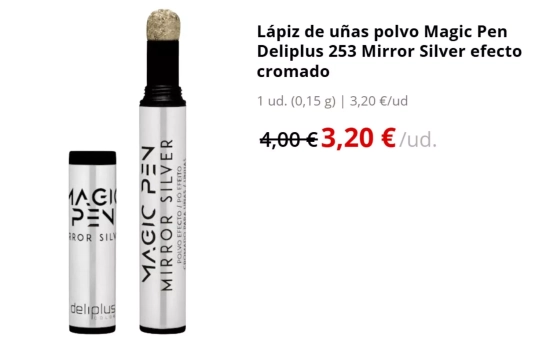 Lápiz de uñas polvo Magic Pen Deliplus 253 Mirror Silver efecto cromado/ MERCADONA.ES