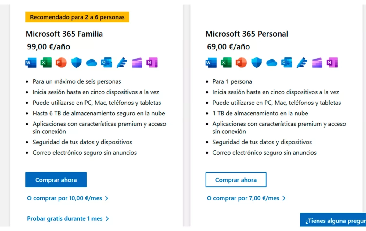 Precio de los planes de Office / OFFICE