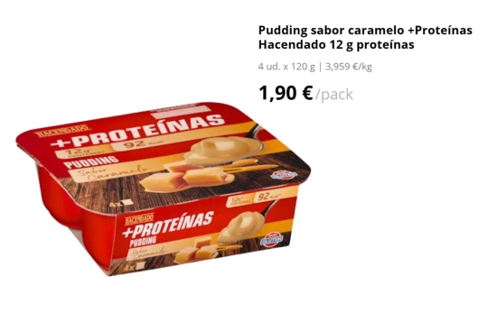 Pudding sabor caramelo +Proteínas, 1,90 euros/ MERCADONA.ES