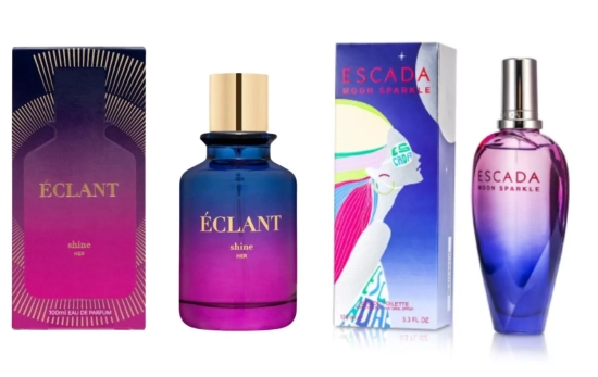 Éclat Shine (11 €) /Moon Sparkle de Escada (61 euros) / Montaje CG