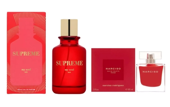 My Soul Supreme (11 €)/Narciso Rouge de Narciso Rodríguez (46 euros)/ Montaje CG