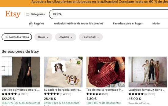 Interfaz de Etsy, plataforma global que conecta a emprendedores con millones de compradores interesados / ETSY.COM