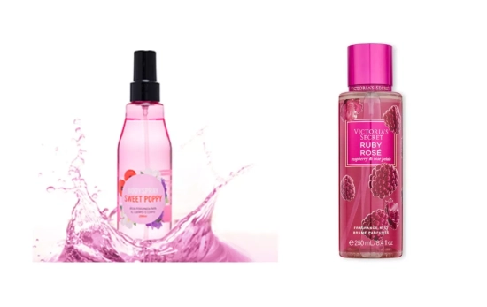 Body spray Sweet Poppy Deliplus (4,00 euros)/ Bruma de Victorias's Secret Romantic (19,99 €) 