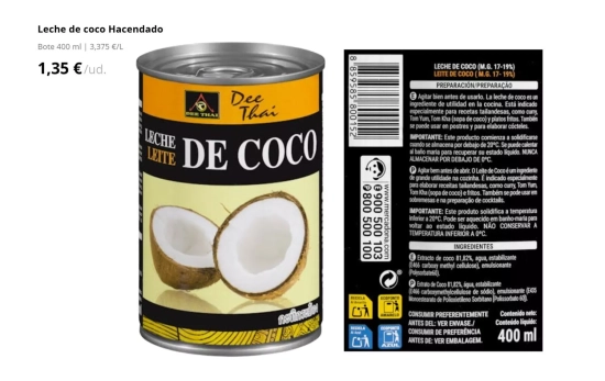 leche de coco 'Dee Thai' de Mercadona/ MERCADONA.ES