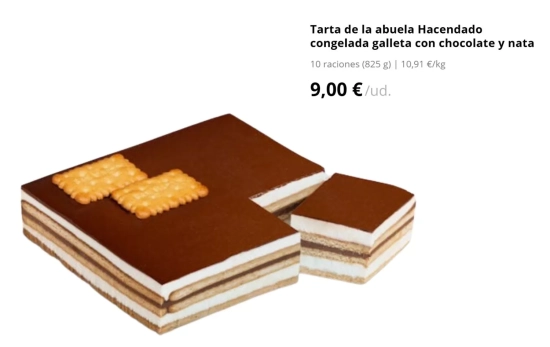 Tarta de la abuela Hacendado congelada galleta con chocolate y nata (9,00€)/MERCADONA.ES