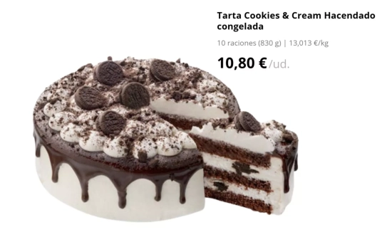 Tarta Cookies & Cream Hacendado congelada (10,80€) /MERCADONA.ES