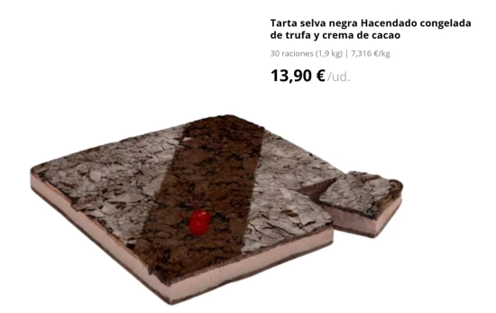 Tarta selva negra Hacendado congelada de trufa y crema de cacao (13,90€)/ MERCADONA.ES