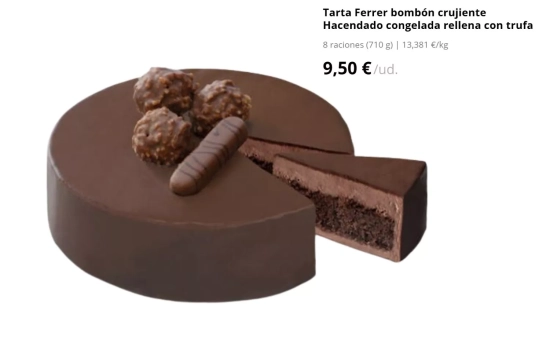 Tarta Ferrer bombón crujiente Hacendado congelada rellena con trufa (9,50€)/ MERCADONA.ES