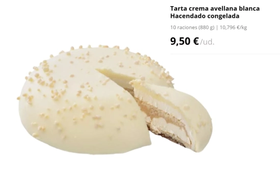 Tarta crema avellana blanca Hacendado congelada (9,50€) /MERCADONA.ES