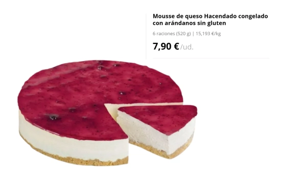 Mousse de queso Hacendado congelado con arándanos sin gluten (7,90€) /MERCADONA.ES