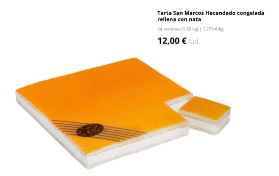 Tarta San Marcos Hacendado congelada rellena con nata (12,00€)/ MERCADONA.ES