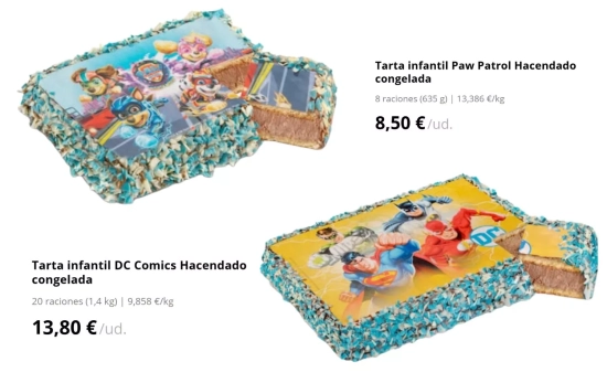 Tarta infantiles Hacendado congelada (8,50€) (13,80€)/ MERCADONA.ES