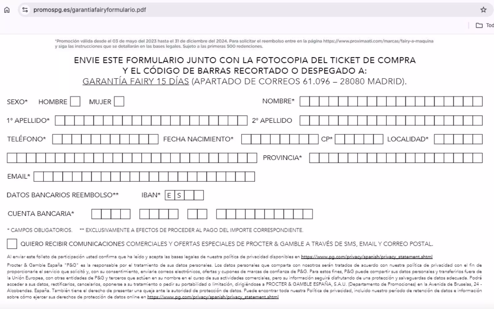 Formulario que deben imprimir y descargar los usuarios / PROXIMA A TI