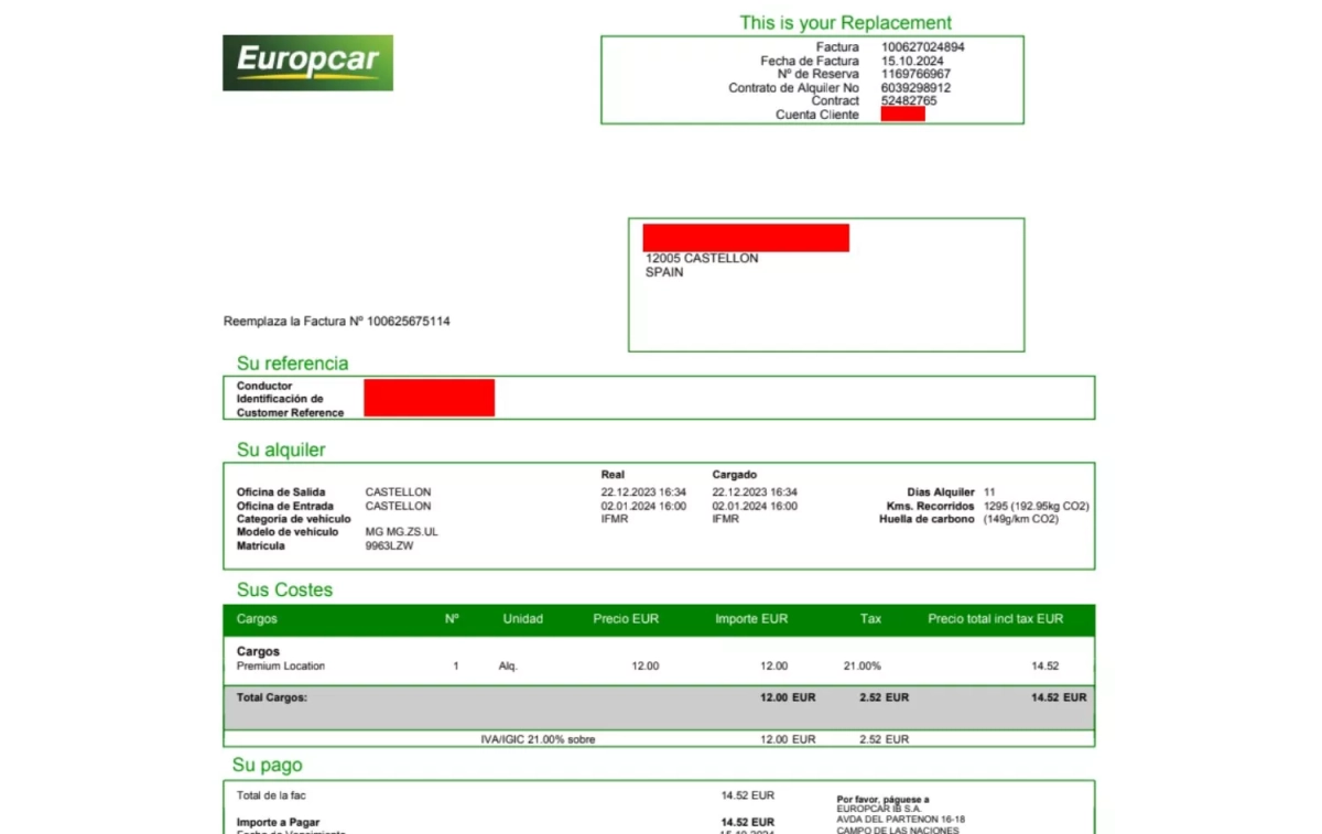 La factura inesperada de Europcar CEDIDA