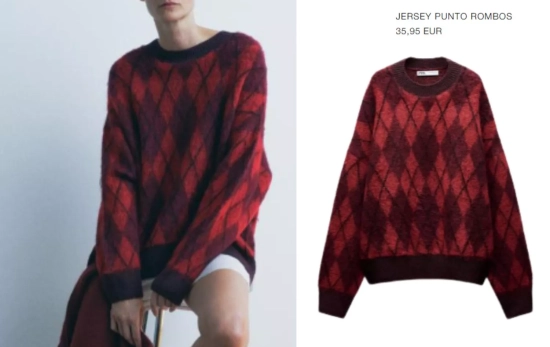 Jersey viral de Zara en estampado 'preppy' de rombos/ ZARA.COM