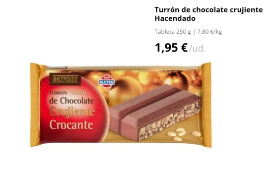 Turrón de chocolate crujiente Hacendado/ 1,95€/ MERCADONA.ES