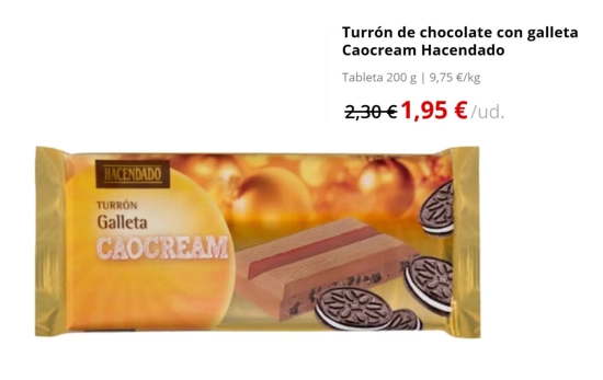 Turrón de chocolate con galleta Caocream Hacendado/1,95€/MERCADONA.ES