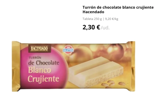 Turrón de chocolate blanco crujiente Hacendado/2,30€/MERCADONA.ES