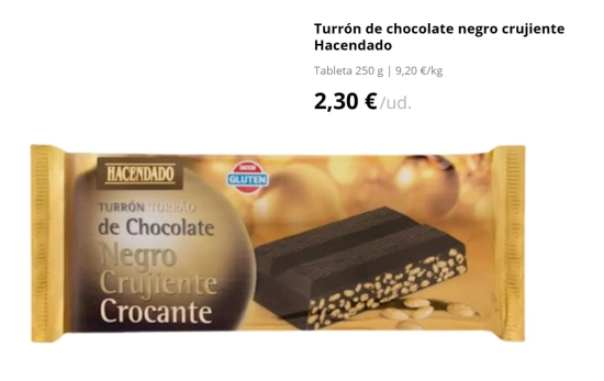 Turrón de chocolate negro crujiente Hacendado/ 2,30€/ MERCADONA.ES