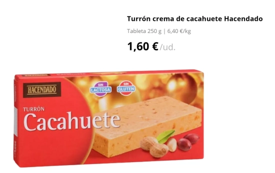 Turrón crema de cacahuete Hacendado/ 1,60€/MERCADONA.ES