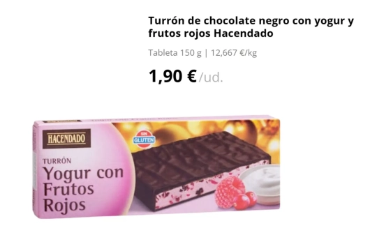 Turrón de chocolate negro con yogur y frutos rojos Hacendado/ 1,90€/ MERCADONA.ES