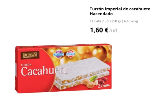 Turrón de cacahuete/1,60€/MERCADONA.ES