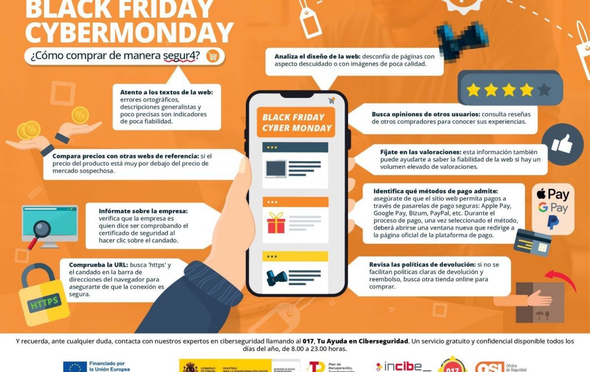 Una infografía del INCIBE explica cómo comprar de manera segura el Black Friday y el CyberMonday  