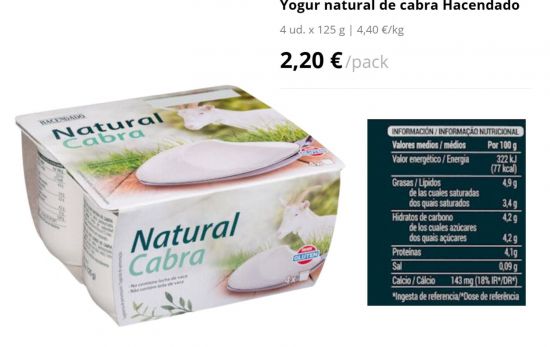 Yogur natural de cabra Hacendado/ MERCADONA.ES