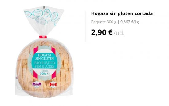 Hogaza sin gluten cortada/ 2,90 €/ MERCADONA.ES