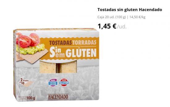 Tostadas sin gluten Hacendado / 1,45 €/ MERCADONA.ES