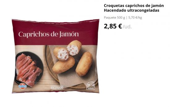 Croquetas caprichos de jamón Hacendado ultracongeladas/ 2,85 €/ MERCADONA.ES