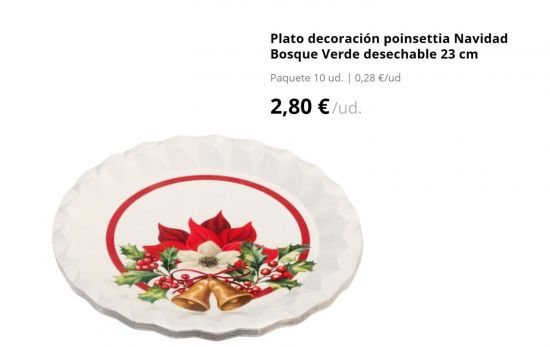 Plato decoración poinsettia Navidad Bosque Verde desechable 23 cm/2,80 €/ MERCADONA.ES