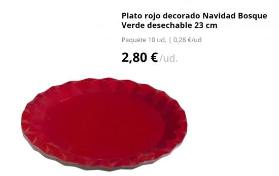 Plato rojo decorado Navidad Bosque Verde desechable 23 cm/ 2,80 €/ MERCADONA.ES