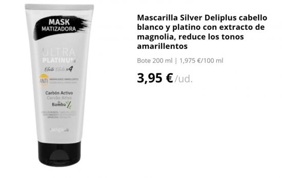 Mascarilla Ultra Platinum Deliplus cabello gris, rubio y decolorado con carbón activo de Bambú (3,95€) / MERCADONA.ES