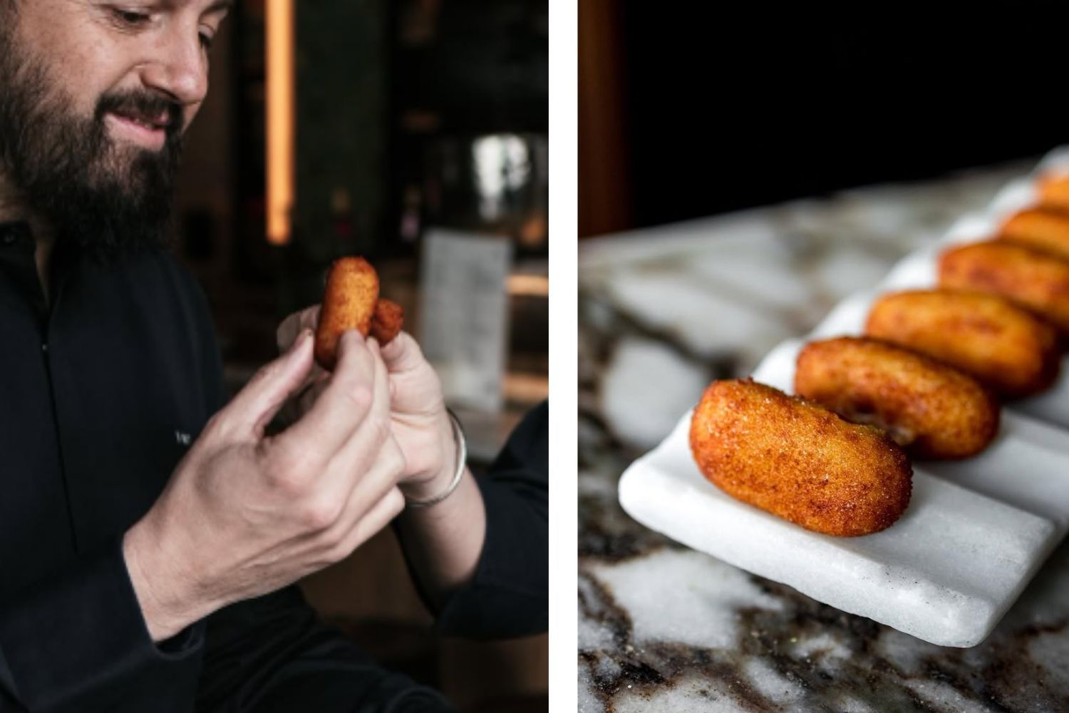 Iván Morales, socio fundador del Grupo Arzábal mostrando su secreto para una croqueta deliciosa y ligera / Montaje CG