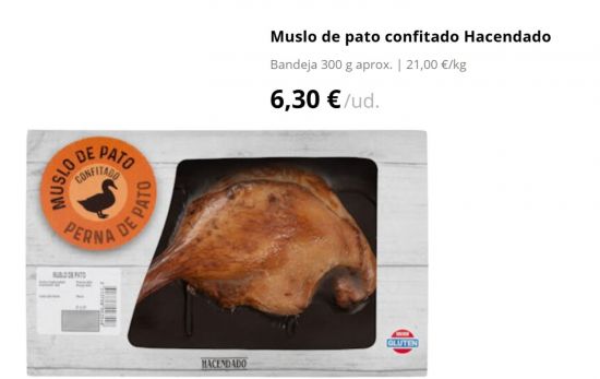 Muslo de pato confitado Hacendado/ 6,30 €/ MERCADONA.ES