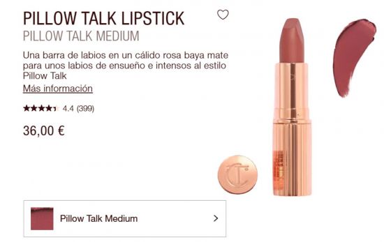 Una barra de labios en un cálido rosa baya mate para unos labios de ensueño e intensos al estilo Pillow Talk/ charlottetilbury.com