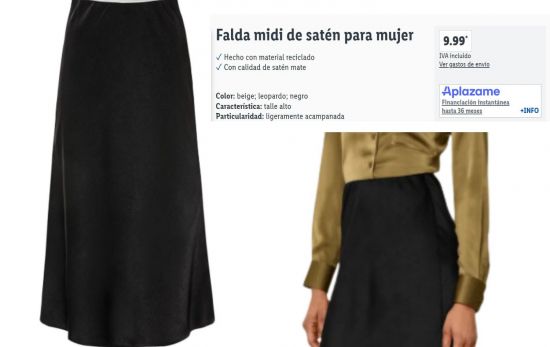 Falda satinada midi Lidl 9,99 euros/ LIDL.ES