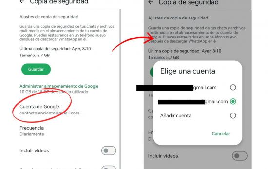 Paso 2 de 2 para vincular tu cuenta secundaria de Google a WhatsApp/ Montaje CG