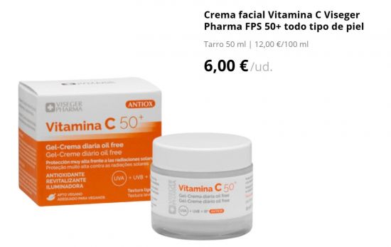 Crema facial Vitamina C Viseger Pharma FPS 50+ todo tipo de piel/ MERCADONA.ES