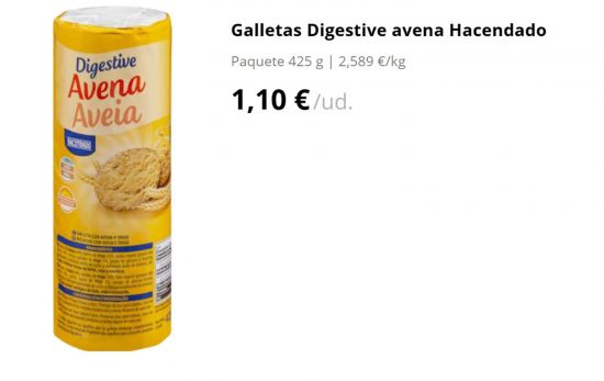 Galletas Digestive avena Hacendado Paquete 425 g  1,10 €/ud./ MERCADONA.ES