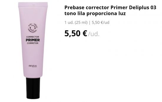 Prebase corrector Primer Deliplus 03 tono lila proporciona luz /MERCADONA.ES