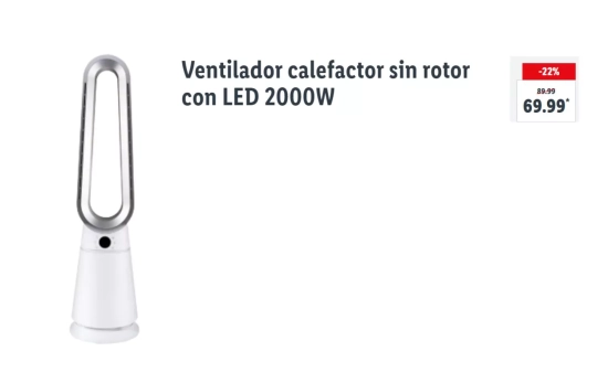 Ventilador calefactor sin rotor con LED 2000W/ LIDL Ventilador calefactor sin rotor con LED 2000W/ LIDL