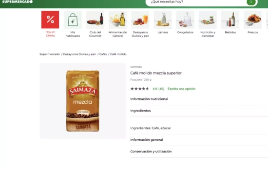 Café de mezcla de supermercado / EL CORTE INGLÉS Café de mezcla de supermercado / EL CORTE INGLÉS