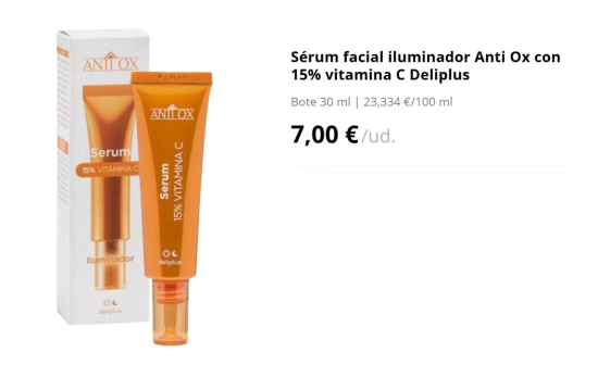 Sérum facial iluminador Anti Ox con 15% vitamina C Deliplus/ MECRADONA Sérum facial iluminador Anti Ox con 15% vitamina C Deliplus/ MECRADONA