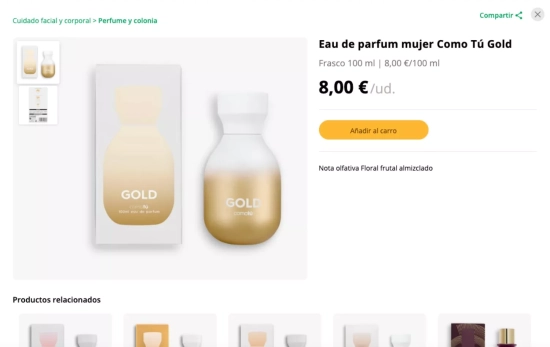 El perfume Como Tú Gold de Mercadona / CAPTURA El perfume Como Tú Gold de Mercadona / CAPTURA