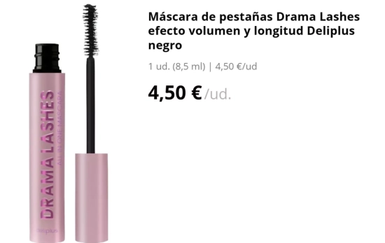 Máscara de pestañas Drama Lashes efecto volumen y longitud Deliplus negro/ MERCADONA Máscara de pestañas Drama Lashes efecto volumen y longitud Deliplus negro/ MERCADONA